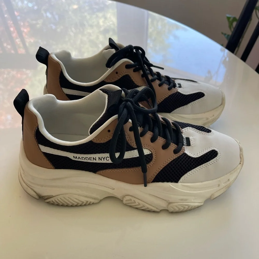 Madden NYC Black and Tan Chunky Sneakers